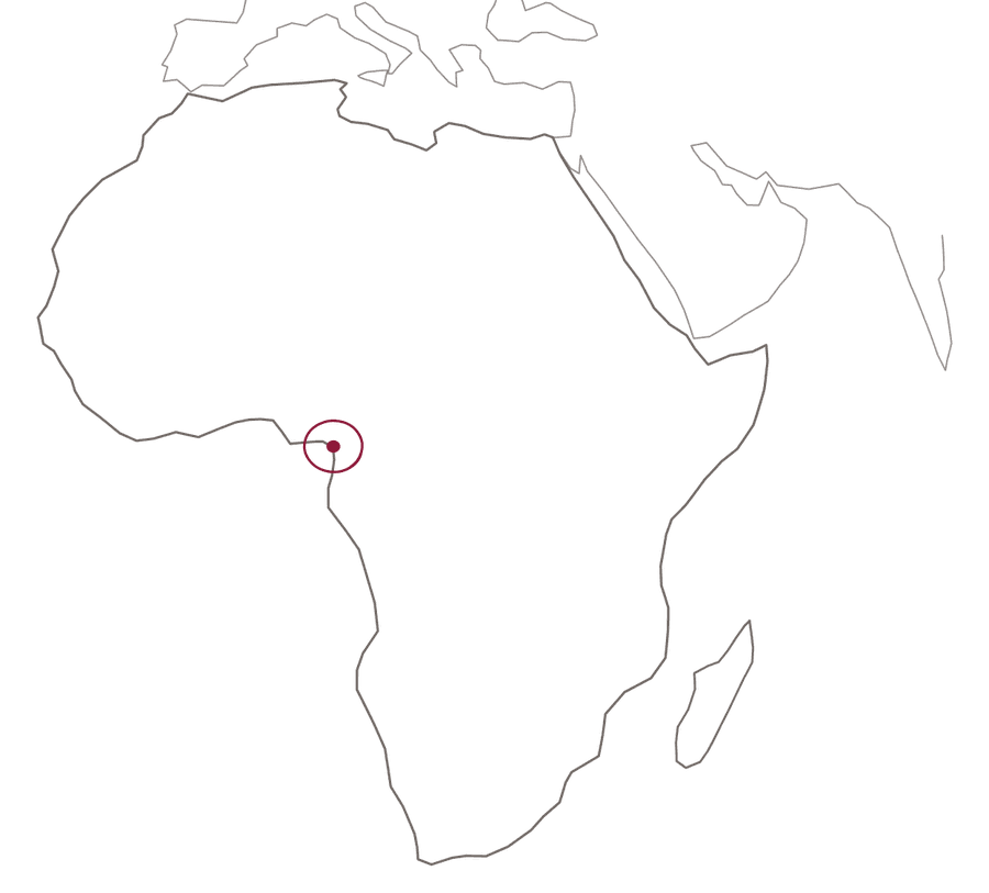 La carte de l’Afrique, dessinée au trait, avec Douala marquée.